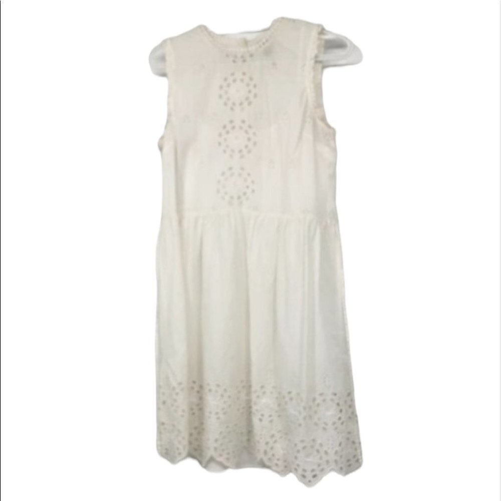Hinge white high neck eyelet cutouts  lace trim mini dress - small